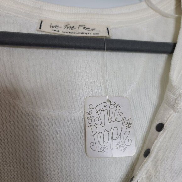 Free People Military Mix Henley Long‎ Sleeve Top Cream Combo Size Small NWT - Picture 7 of 11
